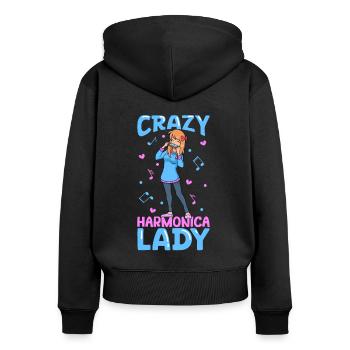 Crazy Harmonica Lady - Women's Premium Organic Zip Hoodie - black - Back - Julia (174cm)