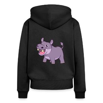 Kawaii Nilpferd - Frauen Premium Bio Zip Hoodie - Schwarz - Hinten - Julia (174cm)