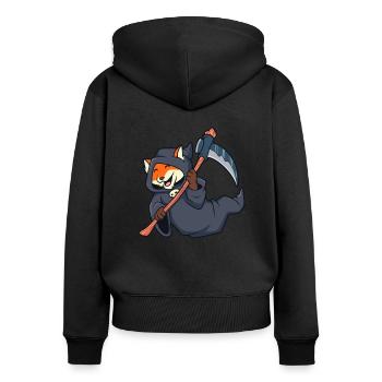 Niedlicher Fuchs Sensenmann - Frauen Premium Bio Zip Hoodie - Schwarz - Hinten - Julia (174cm)