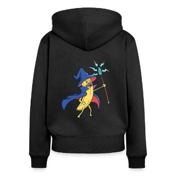 Zauberer Banane - Frauen Premium Bio Zip Hoodie - Schwarz - Hinten - Julia (174cm)