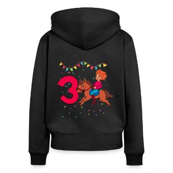 Mit Pferd - Mädchen Geburtstag 3 Jahre - Frauen Premium Bio Zip Hoodie - Schwarz - Hinten - Julia (174cm)