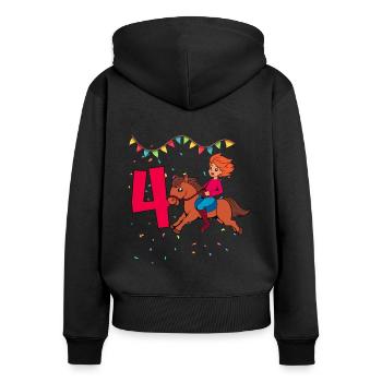 Mit Pferd - Mädchen Geburtstag 4 Jahre - Frauen Premium Bio Zip Hoodie - Schwarz - Hinten - Julia (174cm)