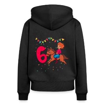 Mit Pferd - Mädchen Geburtstag 6 Jahre - Frauen Premium Bio Zip Hoodie - Schwarz - Hinten - Julia (174cm)