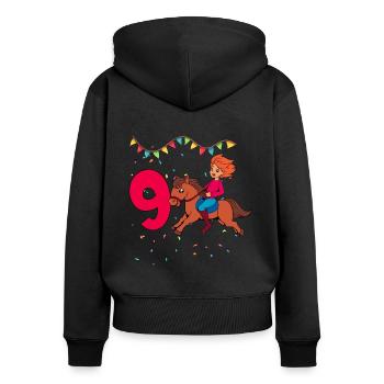Mit Pferd - Mädchen Geburtstag 9 Jahre - Frauen Premium Bio Zip Hoodie - Schwarz - Hinten - Julia (174cm)