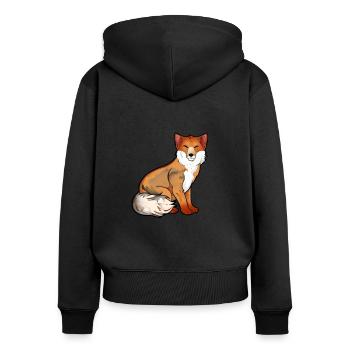 Drawing of a Tibetan fox - Women's Premium Organic Zip Hoodie - black - Back - Julia (174cm)