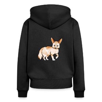 Zeichnung eines Fennek - Frauen Premium Bio Zip Hoodie - Schwarz - Hinten - Julia (174cm)