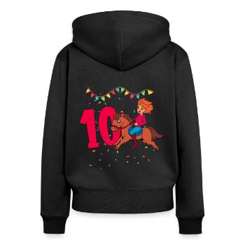 Mit Pferd - Mädchen Geburtstag 10 Jahre - Frauen Premium Bio Zip Hoodie - Schwarz - Hinten - Julia (174cm)