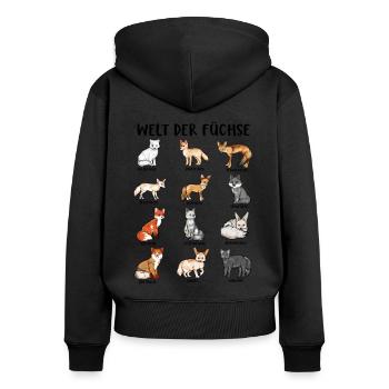 Verschiedene Fuchsarten - Welt der Füchse - Frauen Premium Bio Zip Hoodie - Schwarz - Hinten - Julia (174cm)
