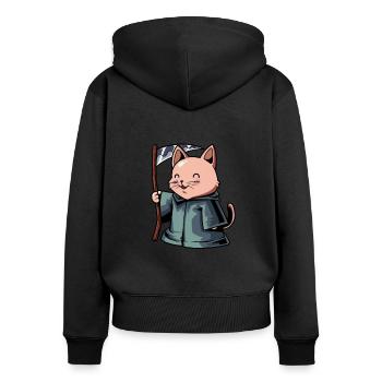 Mignon Chat Grim Reaper - Sweat à capuche zippé Premium bio Femme - noir - Dos - Julia (174cm)