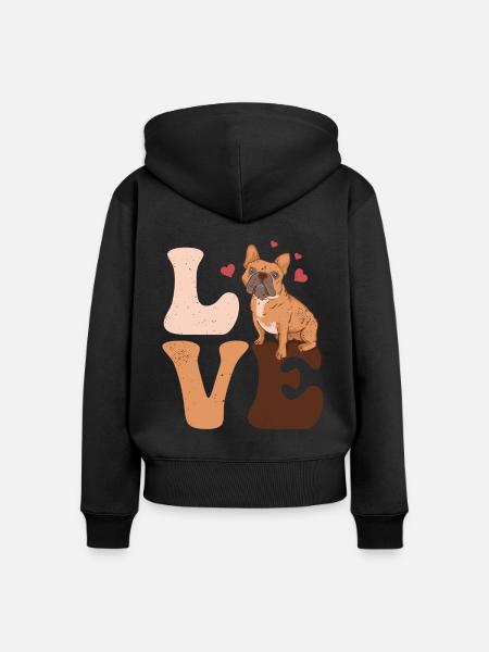 Bulldogge Hund LIEBE - Frauen Premium Bio Zip Hoodie - Schwarz