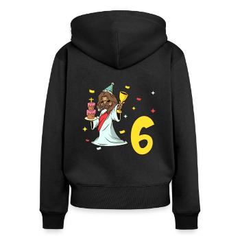 Avec Jésus - Anniversaire des enfants 6 ans - Sweat à capuche zippé Premium bio Femme - noir - Dos - Julia (174cm)