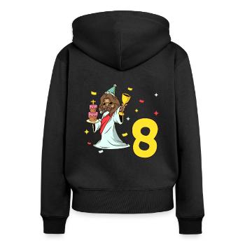Avec Jésus - Anniversaire des enfants 8 ans - Sweat à capuche zippé Premium bio Femme - noir - Dos - Julia (174cm)