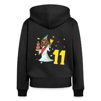 Avec Jésus - Anniversaire des enfants 11 ans - Sweat à capuche zippé Premium bio Femme - noir - Dos - Julia (174cm)