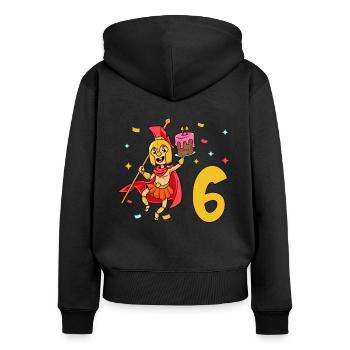 Mit Spartaner - Kinder Geburtstag 6 Jahre - Frauen Premium Bio Zip Hoodie - Schwarz - Hinten - Julia (174cm)