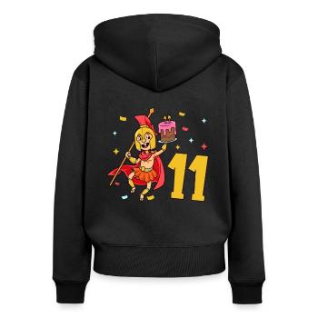 Avec Spartan - Anniversaire des enfants 11 ans - Sweat à capuche zippé Premium bio Femme - noir - Dos - Julia (174cm)