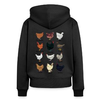 Verschiedene Hühner - Hühnerassen - Frauen Premium Bio Zip Hoodie - Schwarz - Hinten - Julia (174cm)