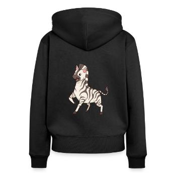 Kawaii Zebra - Frauen Premium Bio Zip Hoodie - Schwarz - Hinten - Julia (174cm)