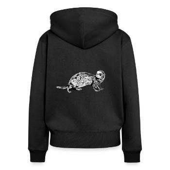 Dessin noir et blanc - Furet - Sweat à capuche zippé Premium bio Femme - noir - Dos - Julia (174cm)