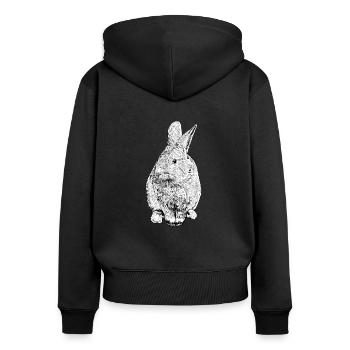 Dessin noir et blanc - lapin - Sweat à capuche zippé Premium bio Femme - noir - Dos - Julia (174cm)