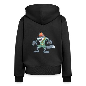 Cartoon Wolf ist Pfadfinder - Frauen Premium Bio Zip Hoodie - Schwarz - Hinten - Julia (174cm)