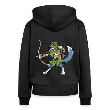 Rollenspiel-Charakter - Waldläufer - Jäger - Wolf - Frauen Premium Bio Zip Hoodie - Schwarz - Hinten - Julia (174cm)