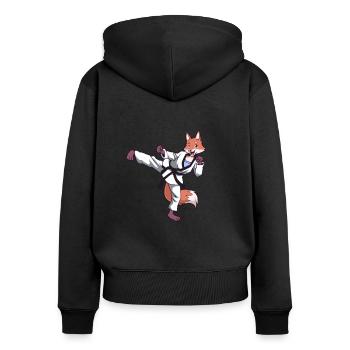 Cartoon Fuchs macht Hapkido - Frauen Premium Bio Zip Hoodie - Schwarz - Hinten - Julia (174cm)