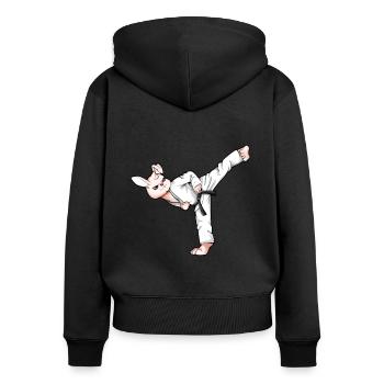 Cartoon Hase macht Hapkido - Frauen Premium Bio Zip Hoodie - Schwarz - Hinten - Julia (174cm)