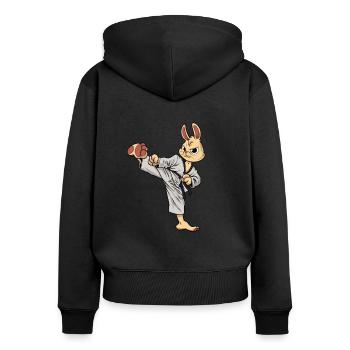 Cartoon Hase macht Tang Soo Do - Frauen Premium Bio Zip Hoodie - Schwarz - Hinten - Julia (174cm)