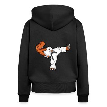Cartoon TREX macht Tang Soo Do - Frauen Premium Bio Zip Hoodie - Schwarz - Hinten - Julia (174cm)