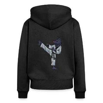 Cartoon Wolf macht Tang Soo Do - Frauen Premium Bio Zip Hoodie - Schwarz - Hinten - Julia (174cm)