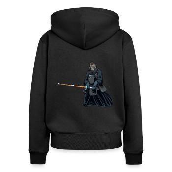 Cartoon Affe macht Kendo - Frauen Premium Bio Zip Hoodie - Schwarz - Hinten - Julia (174cm)
