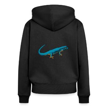 Zeichnung - Himmelblauer Zwergtaggecko - Frauen Premium Bio Zip Hoodie - Schwarz - Hinten - Julia (174cm)