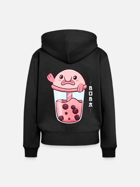 Blobfish Blasen-Milchtee - Frauen Premium Bio Zip Hoodie - Schwarz