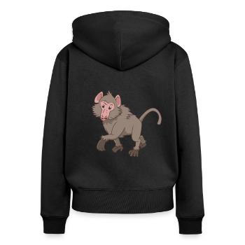 Kawaii Pavian - Frauen Premium Bio Zip Hoodie - Schwarz - Hinten - Julia (174cm)