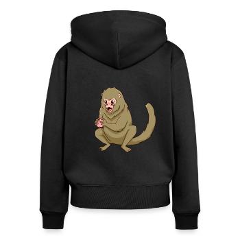Ouistiti pygmée kawaii - Sweat à capuche zippé Premium bio Femme - noir - Dos - Julia (174cm)