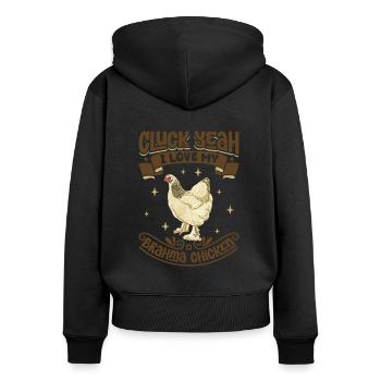 J’aime mon Brahma - Sweat à capuche zippé Premium bio Femme - noir - Dos - Julia (174cm)
