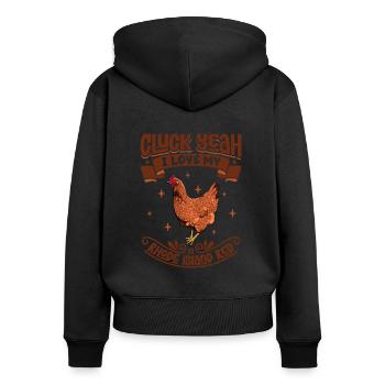 J’adore mon Rhodeland rouge - Sweat à capuche zippé Premium bio Femme - noir - Dos - Julia (174cm)