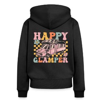 Groovy Glamping - Frauen Premium Bio Zip Hoodie - Schwarz - Hinten - Julia (174cm)