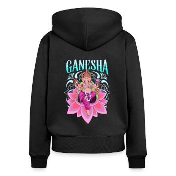 Dieu hindou - Ganesha - Sweat à capuche zippé Premium bio Femme - noir - Dos - Julia (174cm)