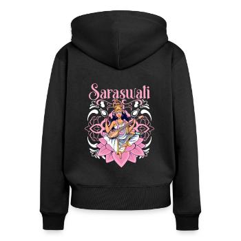 Hindu God - Saraswati - Women's Premium Organic Zip Hoodie - black - Back - Julia (174cm)