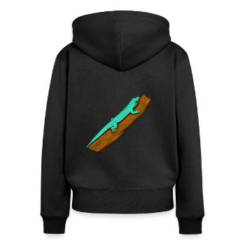 Zeichnung - Taggecko - Frauen Premium Bio Zip Hoodie - Schwarz - Hinten - Julia (174cm)