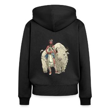 Femme buffle blanc - Sweat à capuche zippé Premium bio Femme - noir - Dos - Julia (174cm)