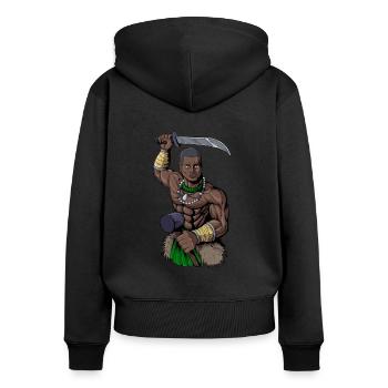 Gott der Yoruba Religion - Ogun - Frauen Premium Bio Zip Hoodie - Schwarz - Hinten - Julia (174cm)