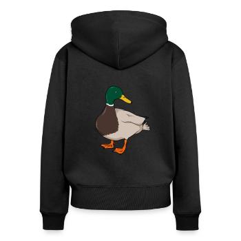 Dessin d’un canard colvert - Sweat à capuche zippé Premium bio Femme - noir - Dos - Julia (174cm)
