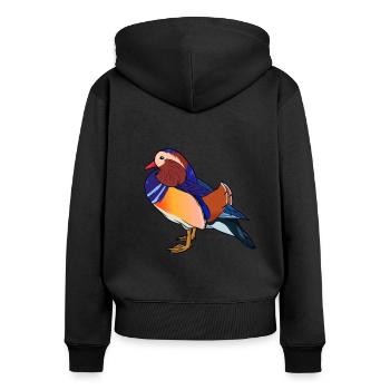 Drawing of a mandarin duck - Women's Premium Organic Zip Hoodie - black - Back - Julia (174cm)