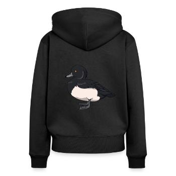 Zeichnung einer Reiherente - Frauen Premium Bio Zip Hoodie - Schwarz - Hinten - Julia (174cm)