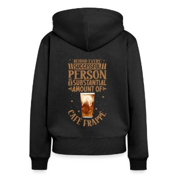 Erfolgreich nur mit Café Frappé - Frauen Premium Bio Zip Hoodie - Schwarz - Hinten - Julia (174cm)