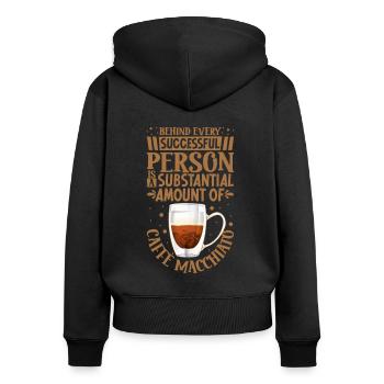 Erfolgreich nur mit Caffè macchiato - Frauen Premium Bio Zip Hoodie - Schwarz - Hinten - Julia (174cm)