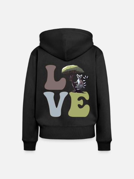 Lemur Ringelschwanz - Frauen Premium Bio Zip Hoodie - Schwarz