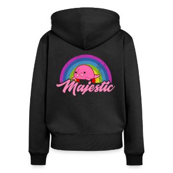 Lustiger Blobfisch Meerestier Regenbogen - Frauen Premium Bio Zip Hoodie - Schwarz - Hinten - Julia (174cm)